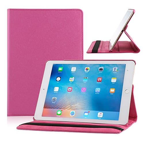 Auto Sleep/Wake Function 360 Degree Rotating Smart Multi-Position Stand Case Cover for 9.7 inch iPad 2 3 4 with Retina Display with a Stylus as a Gift (Rose Red Silk)