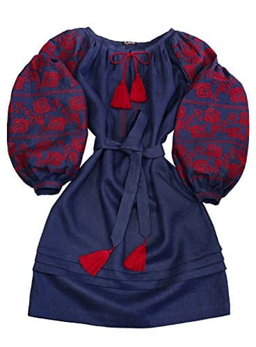 Boho style dress with embroidery - "Rose Flash" (Large)