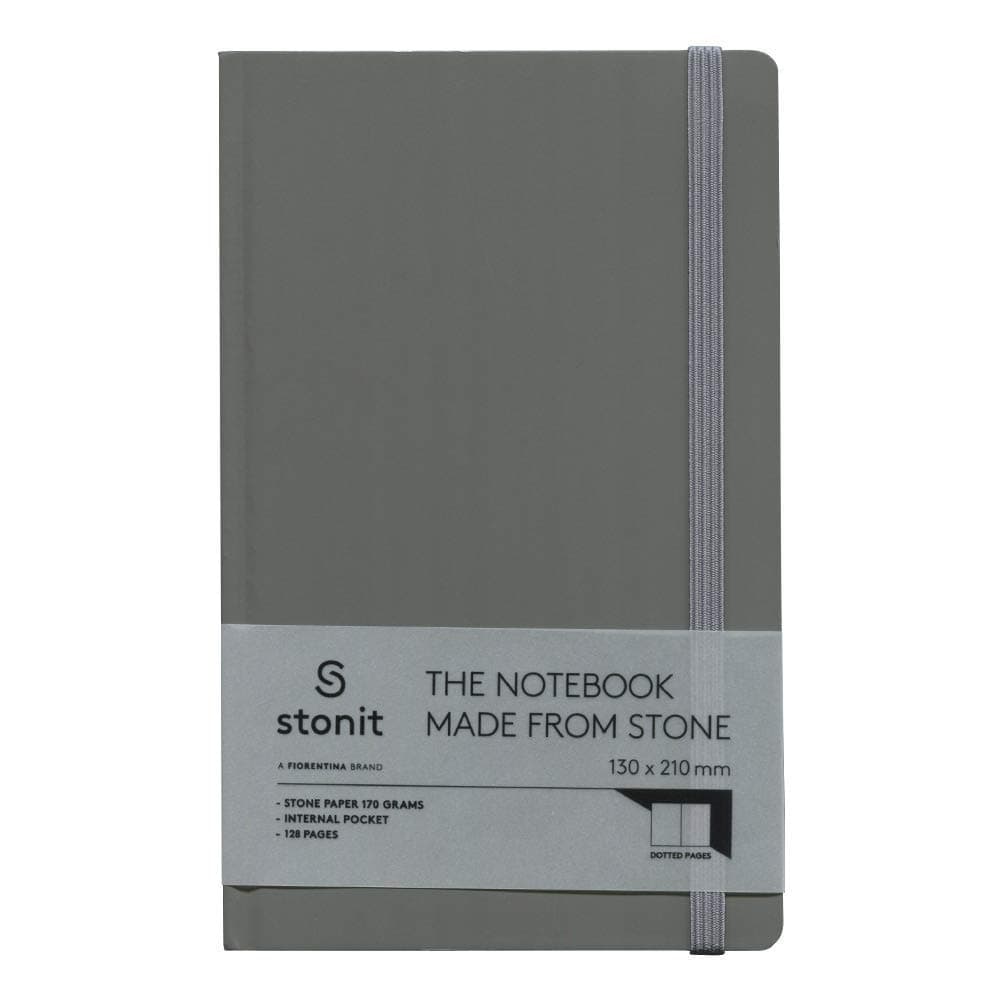 Stonit5x8 Hard Cover Dot Grid Notebook with Inner Pocket and Elastic Closure (Gray)