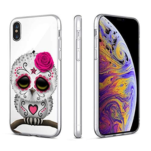 Heaofei Case for iPhone Xs MAX, Rose Skull Owl Clear Design Transparent TPU Bumper Protective Case Cover for iPhone Xs MAX