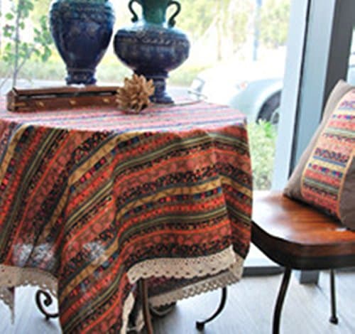 Jinsen Classic Linen Cotton Printed Tablecloth Dustproof Rectangular Table Cloth Wedding Party Hotel Table Cover,Assorted Size (90x140 cm(36x55 inch), Retro Style)