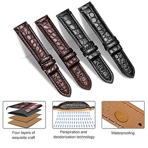 Genuine Crocodile Leather Watch Band Interchangeable Watch Strap Quick Release Deployment Butterfly Buckle with Spring Bar and Spring Bars Bonus 18mm/19mm/20mm/21mm/22mm/24mm