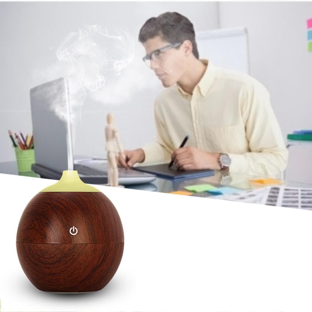 Spritumn 130ml Essential Oil Diffusers Aroma Diffusers Ultrasonic Humidifier Cool Mist Humidifier Air Purifier 7 Color LED lights Whisper Quiet Classic Light Wood Grain (A)