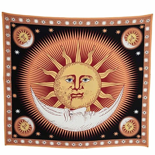 Lebather India Sun and Moon Print Vintage Rectangular Art Wall Tapestry for Bedroom Living Room Hanging Decor Gift,65'' x 57'',Brown