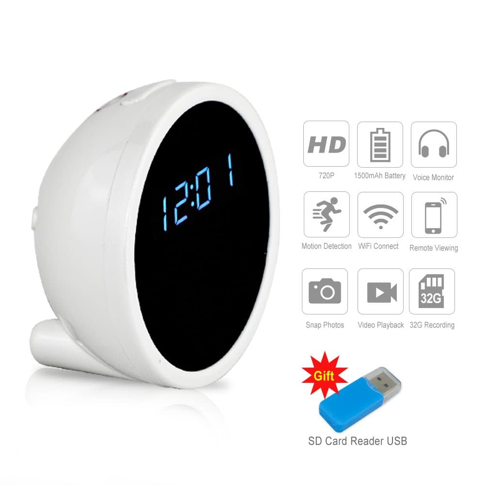 Wireless Security WiFi Hidden Camera Spy Alarm Clock 1080P HD Motion Activated Loop Video Recorder Security Nanny Cameras Support APP Remote View