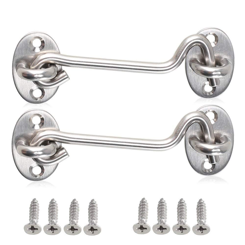 ETSAMOR 2pcs 4'' Cabin Privacy Hook and Eye Latch Lock Stainless Steel Solid Gate Hooks Hasp for Sliding Barn Door, Window, Backyard Entrance Shed Door