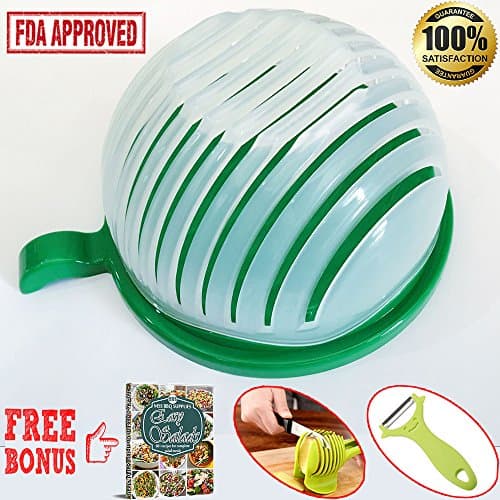 Premium 60 Second Salad Maker Cutter Bowl Enjoy Making Your Fresh Delicious and Healthy Salads with Perfect Vegetable Fruit Slicer Chopper Plus Tomato Slicer Fruit Peeler and Easy Salads Recipes Ebook