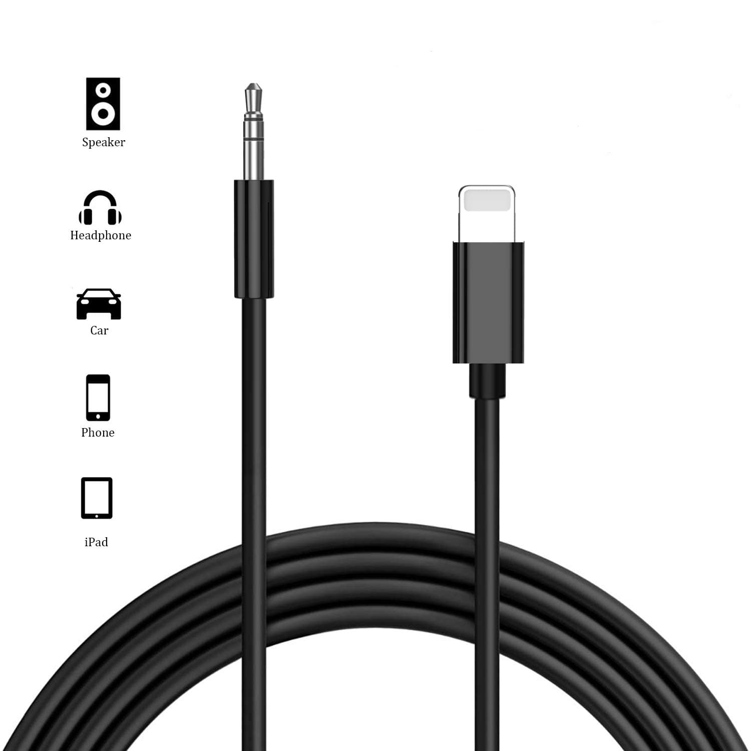 Dafanbe Aux Cord for iPhone 3.5mm Compatible with iPhone Xr/Xs MAX /8Plus/7 Plus 6/6Plus iPod/iPad 3.3ft Adapter Cable to Car/Home Stereo/Headphone/Car Stereo/Speaker/Headphone Adapter - Black