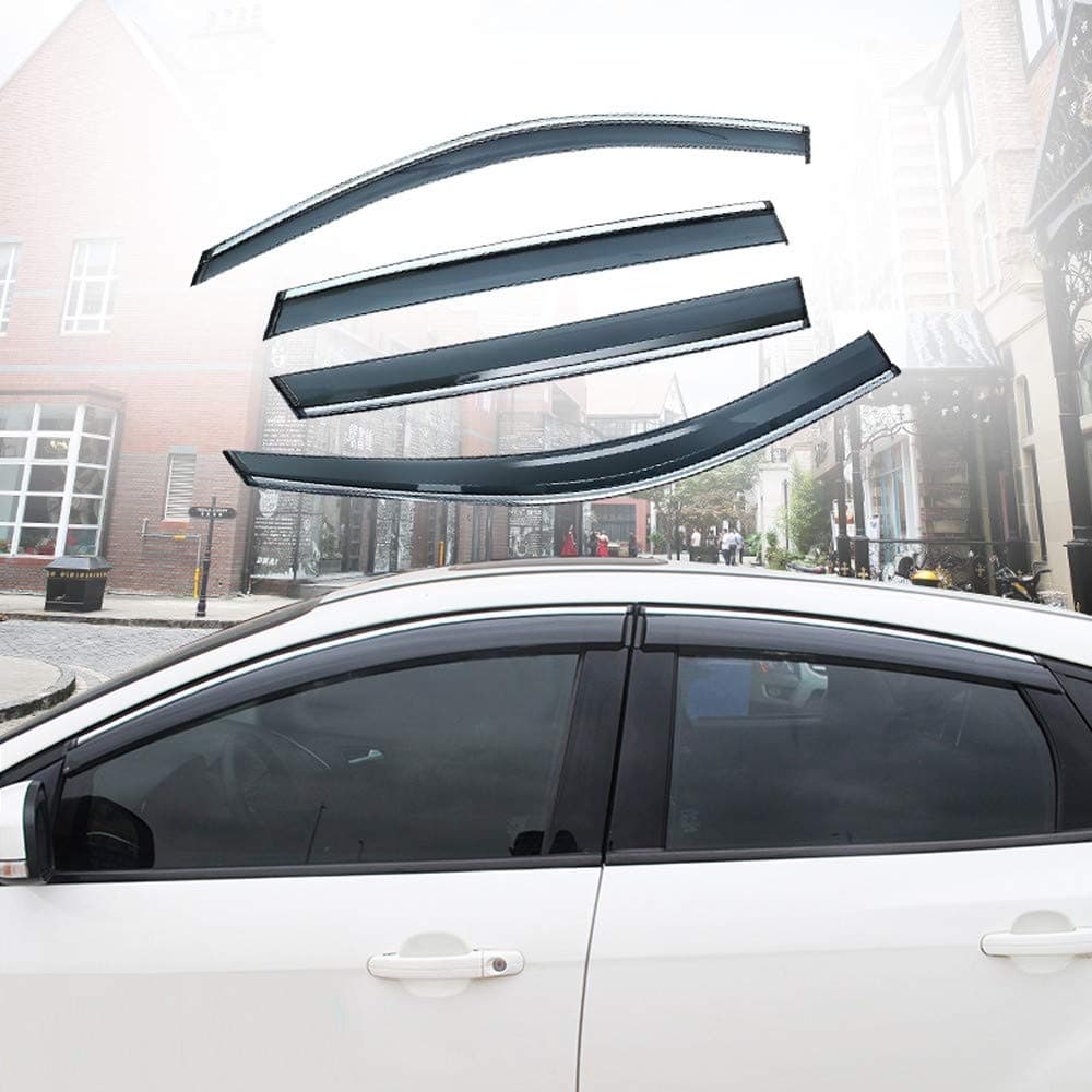 Xtrdye 4x Car Wind Deflectors Compatible with Ford Focus (2012-2018), Acrylic Glass Door Side Window Sun Visor Rain and Snow Sunscreen Shield