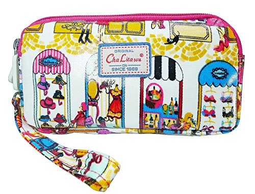 BDJ Multi-function Printed Oil-Coat Fabric Bag Wristlet Purse Wallet Pouch, Shopping Window