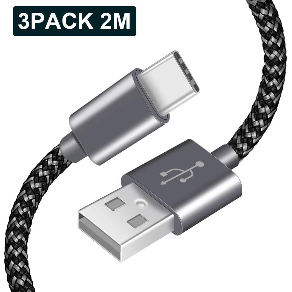 USB Type C Cable, AOSTA 3Pack 2m/6Ft Nylon Braided USB C Cable USB C charger fast charging cable Compatible for Samsung Galaxy Note 8/S8/S8 Plus/S9,Nexus,MacBook,OnePlus 3 and More(Grey&Black)