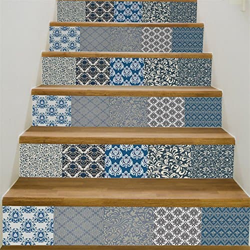 VancyTop Damascus Style Ceramic Tile Pattern Stair Stickers Self-adhesive DIY Removable Wall Decals 18100cm6pcs/set