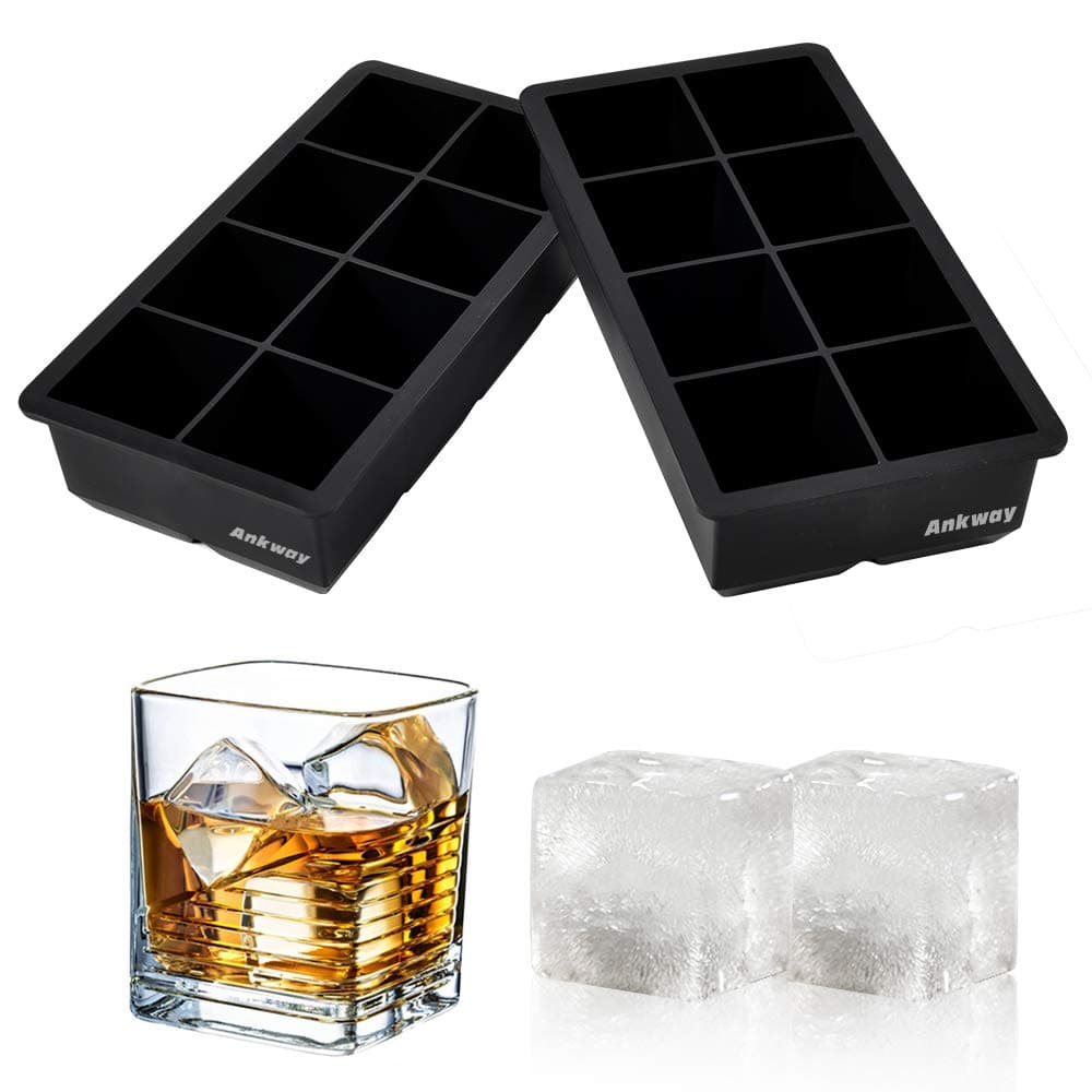 Ice Cube Tray Large Size Silicone Flexible 8 Cavity Ice Cube Maker for Whiskey Cocktails Old Fashioned, Keep Drinks Chilled, 2 Pack