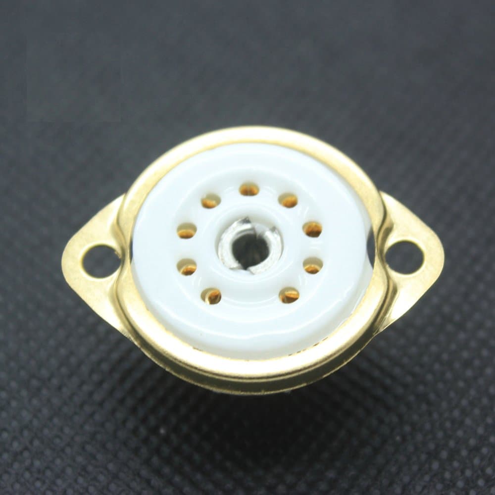 2pcs 9pin Ceramic Vacuum Tube Socket Mount Gold Valve Base for 12ax7 12au7 12at7