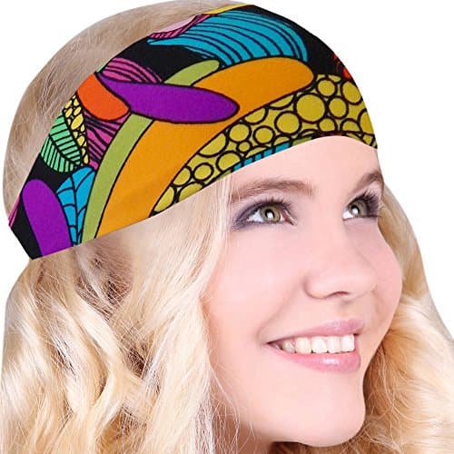 FUN &amp; FUNKY Work Out Headbands! SUPER FUN! Black Feather - Choose From Over 30 Best No Slip Printed Headbands Stretchy One Size Fits Most Made in USA by Mom &amp; Daughter:)