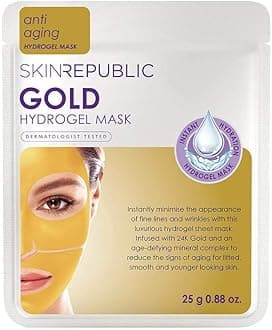 Skin RepublicGold Hydrogel Face Mask. Clinically Proven To Reduce Wrinkles by 13% After One Use. Made In Korea.