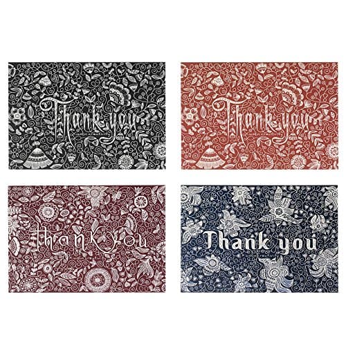 Jiulyning Thank You Note Cards Set Bulk Blank On the Inside 4 Vintage Thank you Designs Include 16 Greeting Cards and Kraft Envelopes - 3x5 Inches