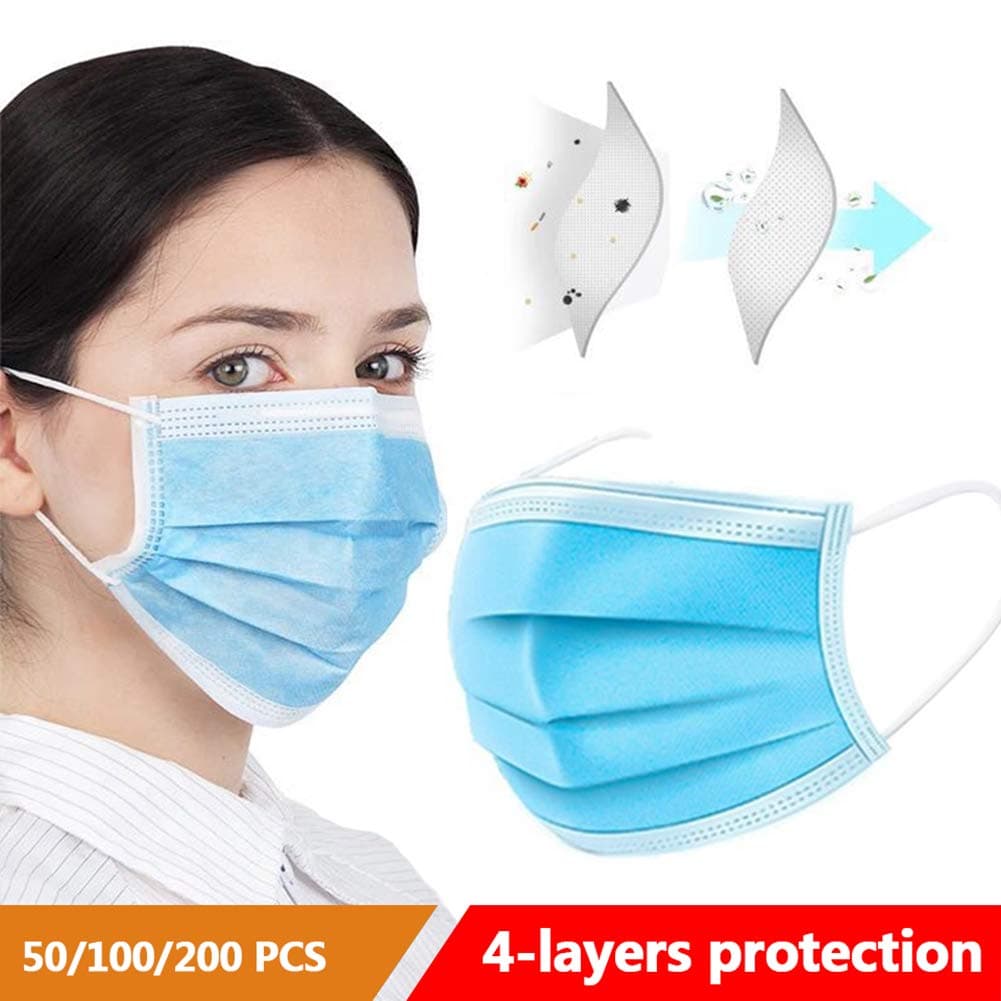 Disposable Face Masks with Elastic Ear Loop 4 Ply Breathable and Comfortable Dust Mask Daily Personal Health Mask(Pack of 50/100/200ct) (50)