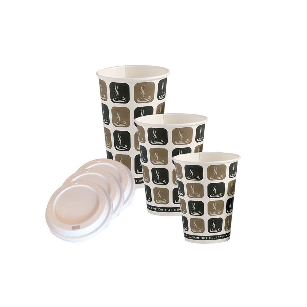 Disposable Coffee Cups Single Wall Mocha Paper Cups with Sip Through Lids to Avoid Spills (100, 16oz)