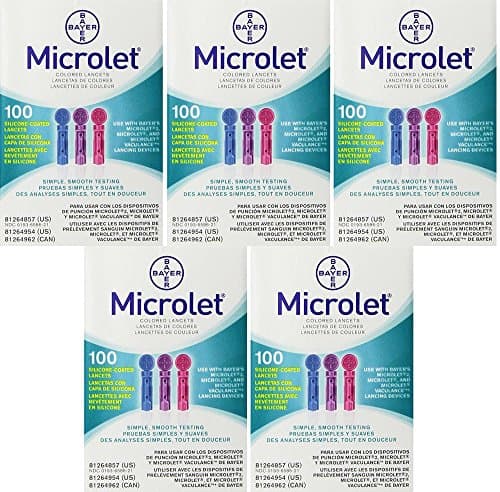 Bayer Microlet ZIAXv Colored Lancets, 100 Count (5 Pack)
