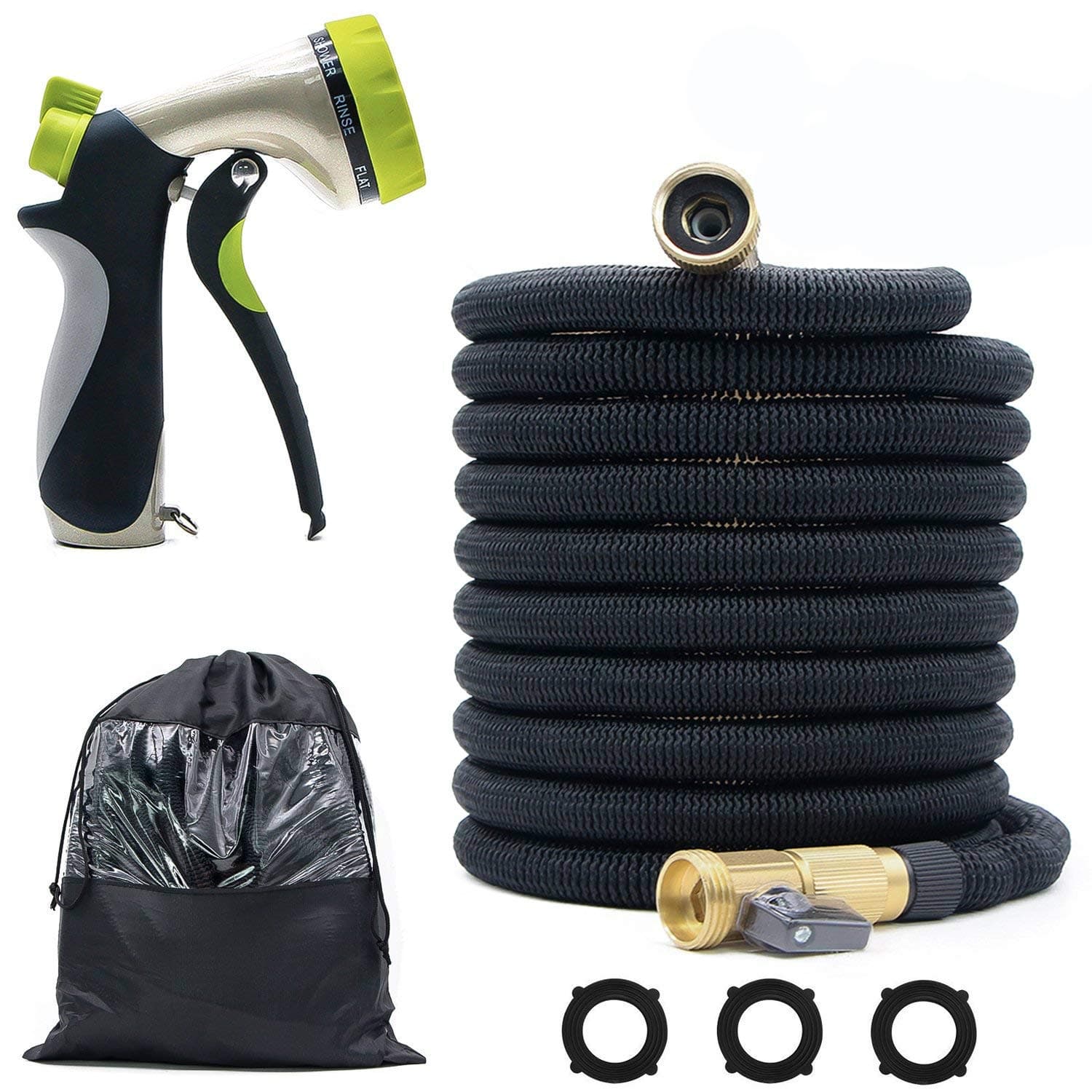 Garden Hose, Expandable Water Hose with 3/4 Solid Brass Joint, Lightweight and Durable, Easy to Take-Up & Storage, 8 High Pressure Spray Nozzles (100 FT)
