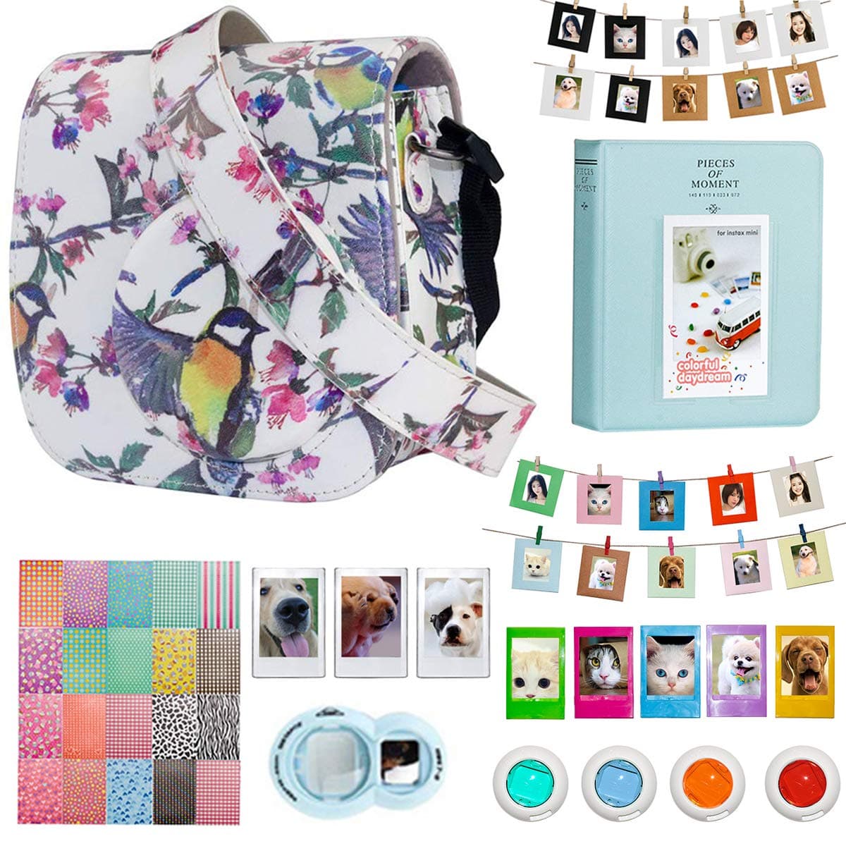 Cpano 10 in 1 Instax Mini 9 Camera Case Accessories Bundle, Compatible with Instax Mini 8 8+ Include Case/Album/Selfie Lens/Filters/Wall Hang Frames/Film Frames/Border Stickers (Du Fu)