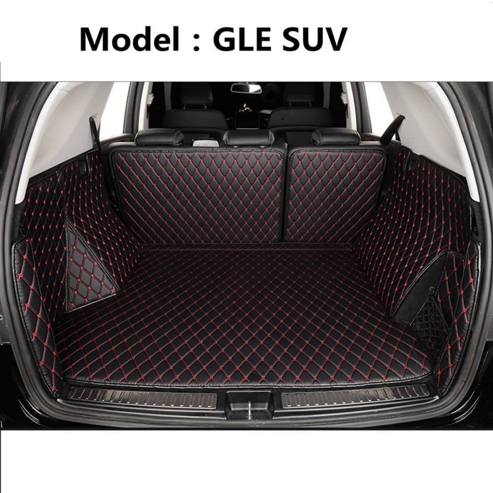 Cool car Custom fit Cargo Mat boot liner Waterproof full covered cargo liners Leather Boots Liner Pet Mats for Mercedes Benz GLE Class GLE 320 300 400 350 (GLE COUPE, Black with red line)