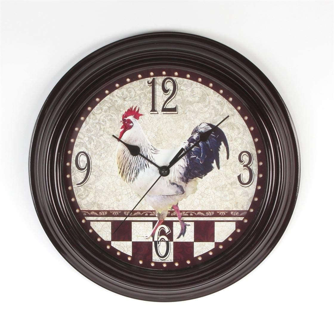 Hometime Round Quartz Round Kitchen Wall Clock Black Case & Rooster Dial 30cm