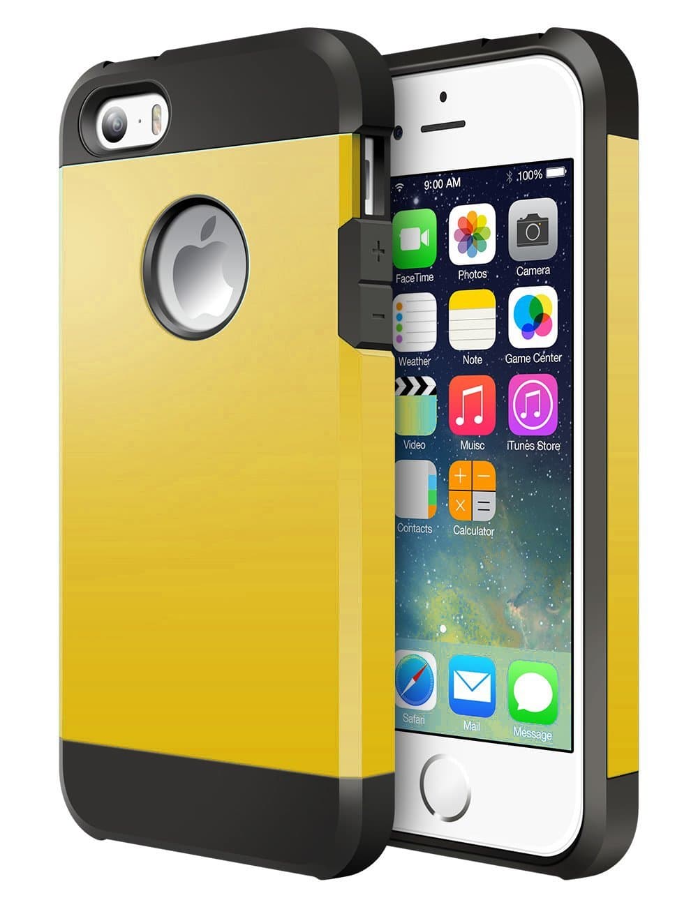 iPhone 5S Case, MiHua - | Hybrid Armor | Dual-Layer | Hard PC + Flexible TPU | Slim Shock-Proof Ultimate Protective Case TPU Bumper + [Scratch Resistant] for Apple iPhone SE/5S (Golden)
