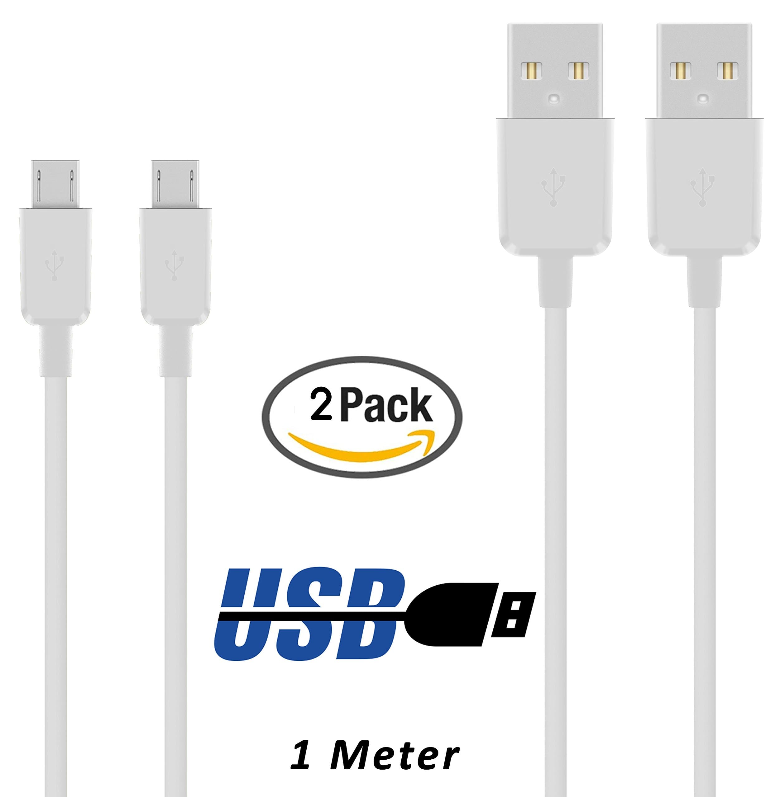 2 x 4G Micro USB Data Cable/Charger Cable/1 Metre Premium Cable in White for Wiko Rainbow – From TheSmartGuard