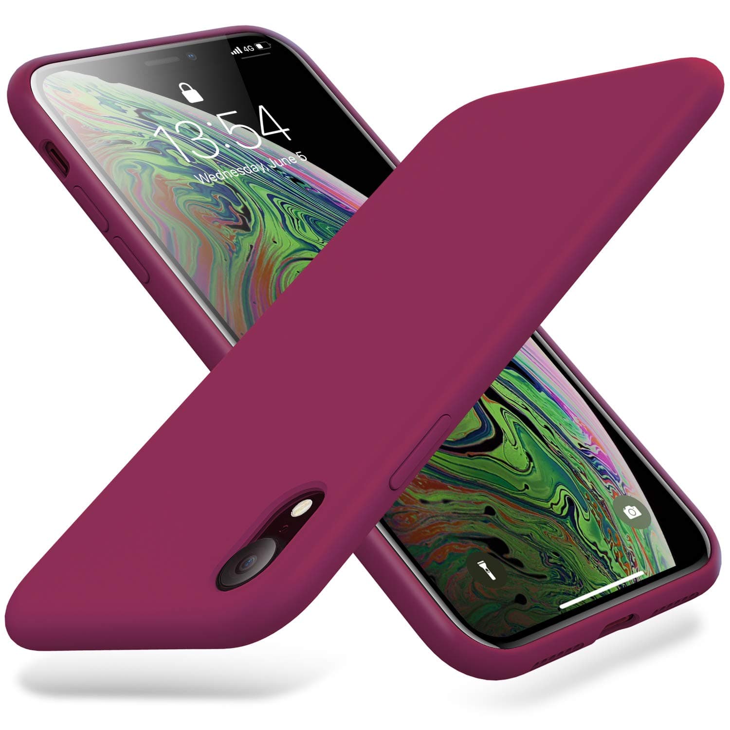 Guarm iPhone X Case & iPhone Xs case Liquid Silicone Gel Cases with Soft Microfiber Lining Slim Shell Protective Case Cover for Apple iPhone X (Rose Red)