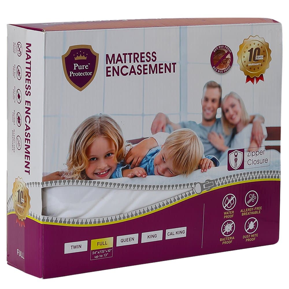 PURE PROTECTOR Hypoallergenic Breathable 100% Waterproof, Bed Bug and DUST MITE Resistant Twin Size Zippered ENCASEMENT'S and Protectors