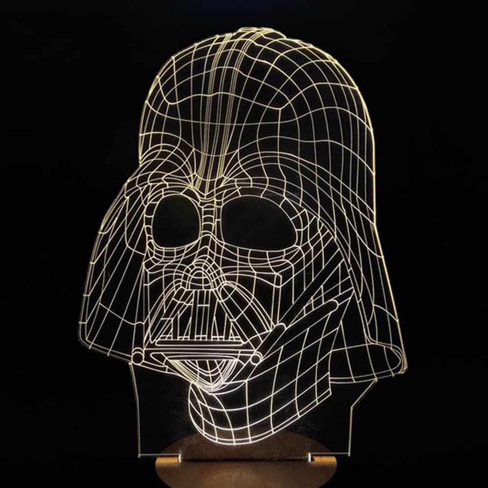 JVR LH35 Flat 3D LED Light Optical Illusion Lamp Warrior Helmet Type with Wooden Base, 5mm Thick Acrylic Carving, Warm White, for Bed-Side Light Calming Night-Light, Surprise Friends and Family