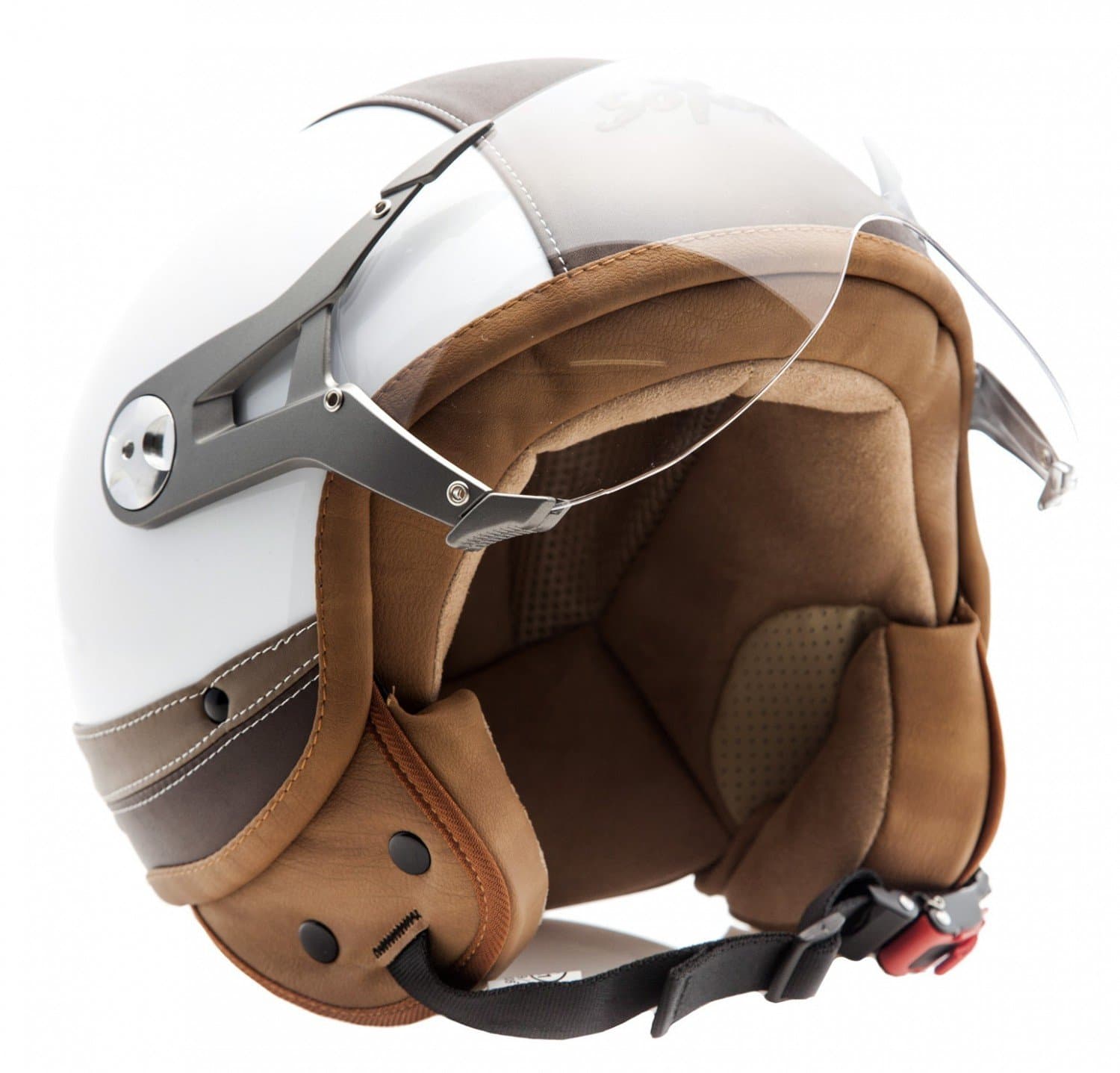 Soxon SP-325 Urban Open Face Helmet, ECE Visor Leather Design, White · M (57-58cm)