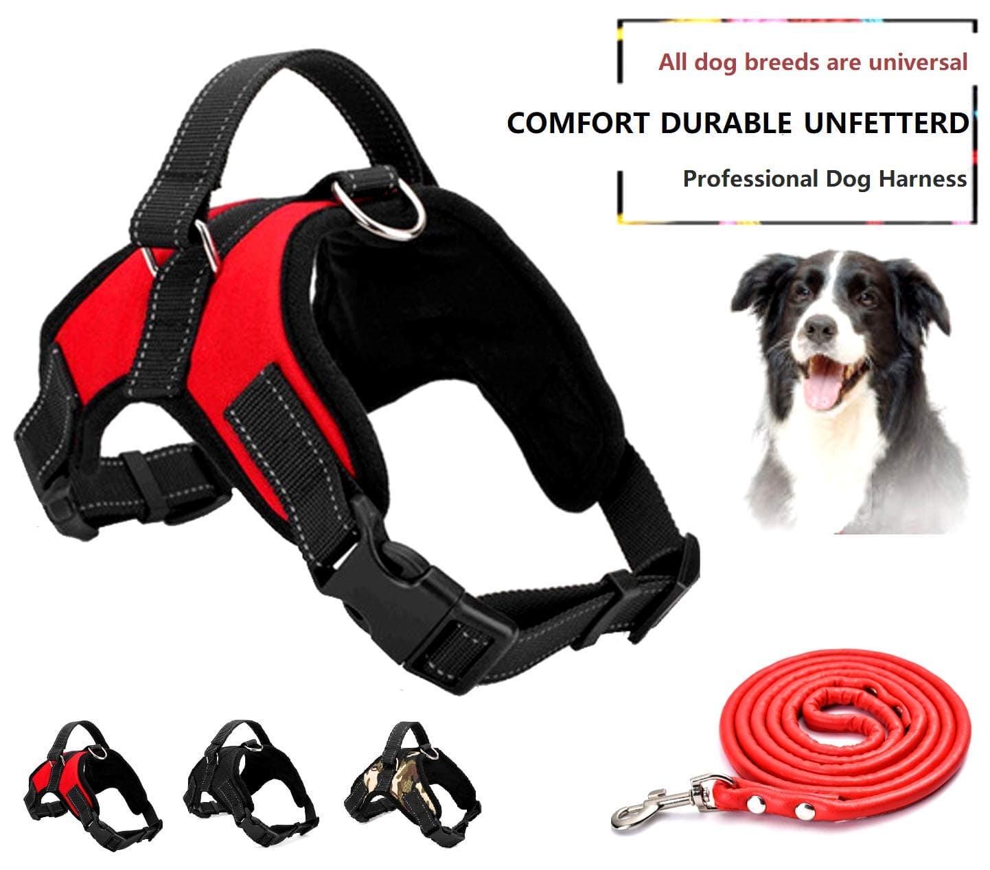 Dog Harness No Pull Pet Harness 3M Reflective Adjustable Outdoor Pet Vest for Dogs, Pet Harness for Small Medium Large Dogs With Dog Rope