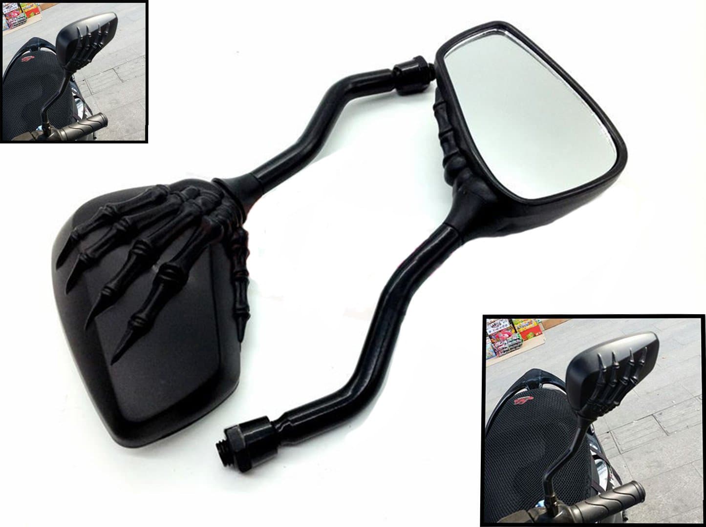 ViZe 10mm Side bar Mirrors Bar End Mirrors Universal Rearview For Honda Kawasaki Suzuki BMW KTM Truimph Hyosung Chopper Street Sport Bike Motif Black