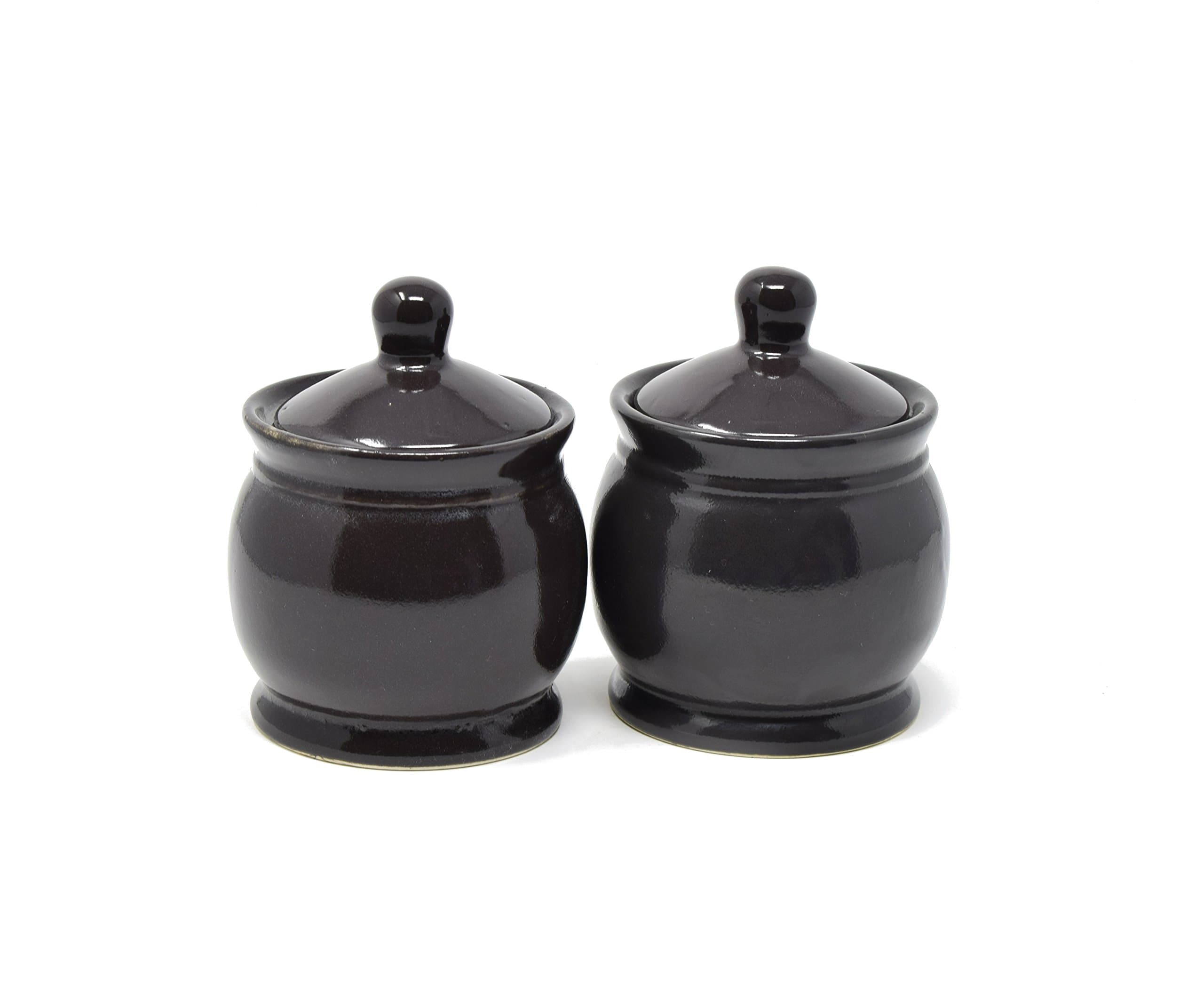 The Himalayan Goods Company Ceramic Handi Container, Utility Box Set, (Black, 300 ml) - Pack of 2