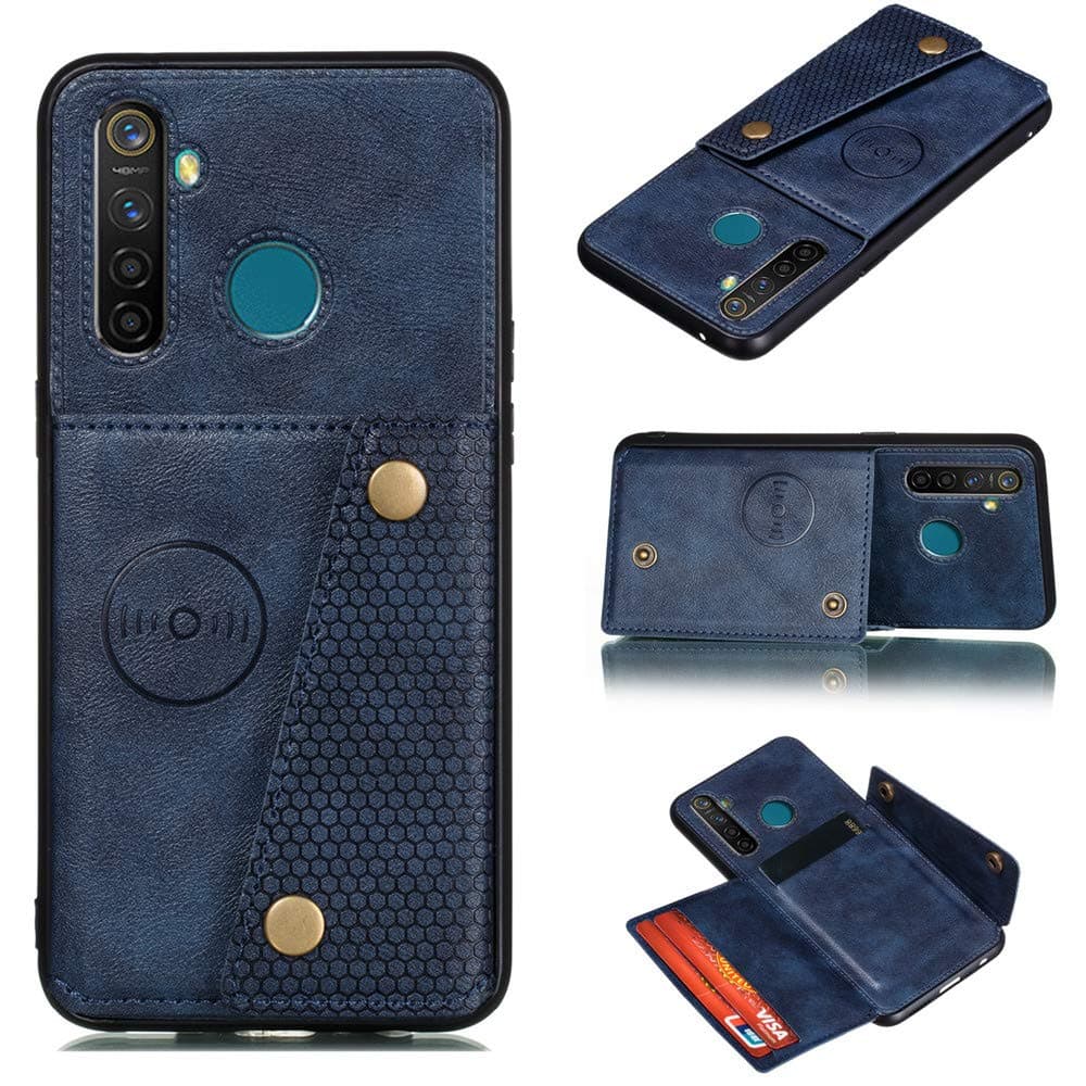 GARITANE Case for Oppo Realme 5 Pro,PU Leather Case with Two Buckle Clasp Card Slots Stand Function Soft TPU Back Cover (Blue)