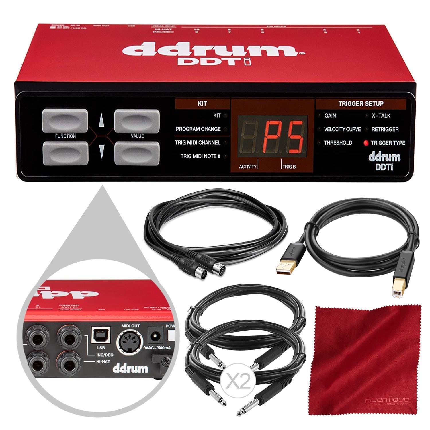 ddrum DDTi Drum Pad and Trigger Interface with Assorted Cables Accessory Bundle