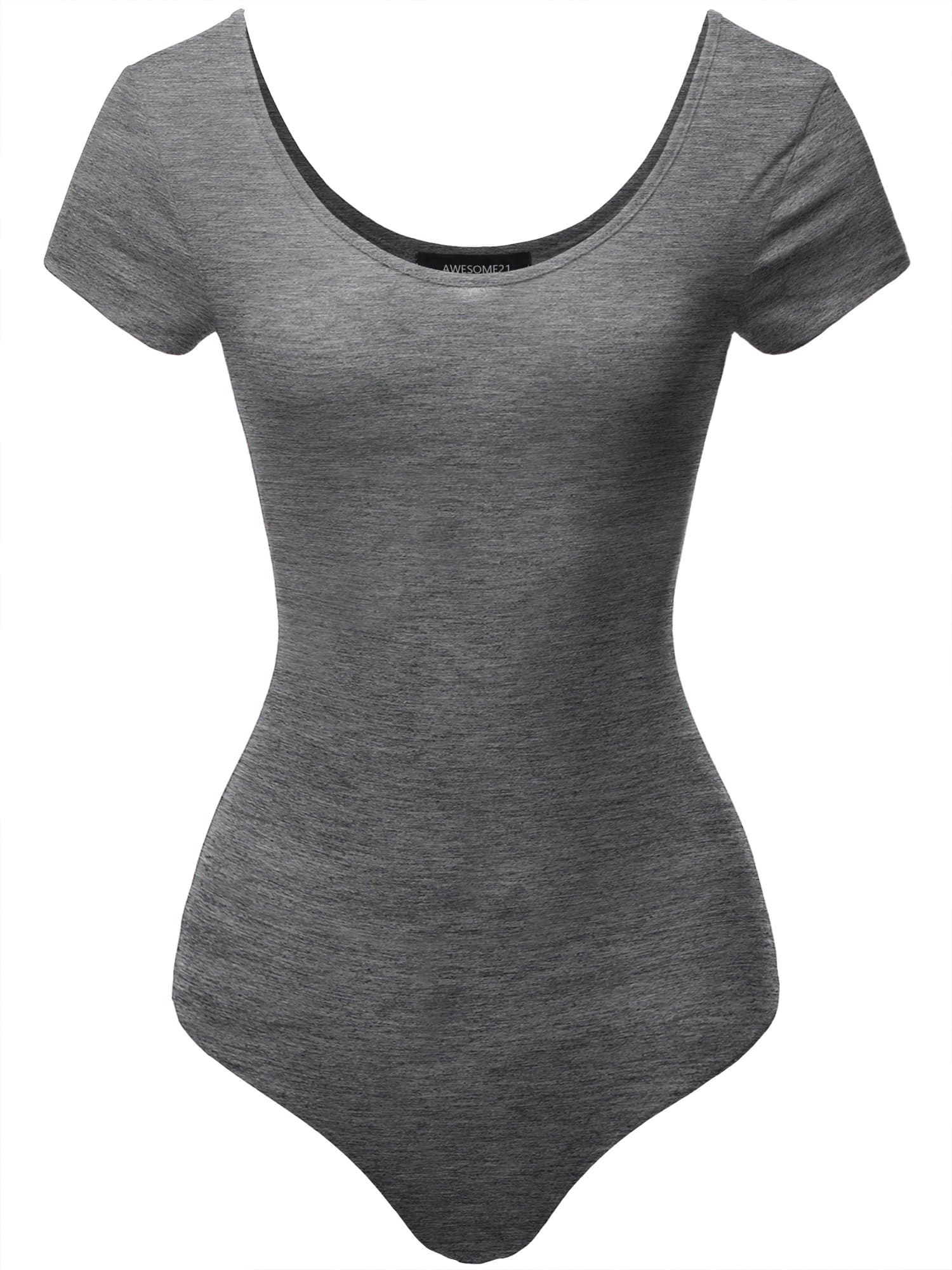 Awesome21 Women's Solid Cotton Based Scoop Front and Back Cap Sleeves Bodysuit