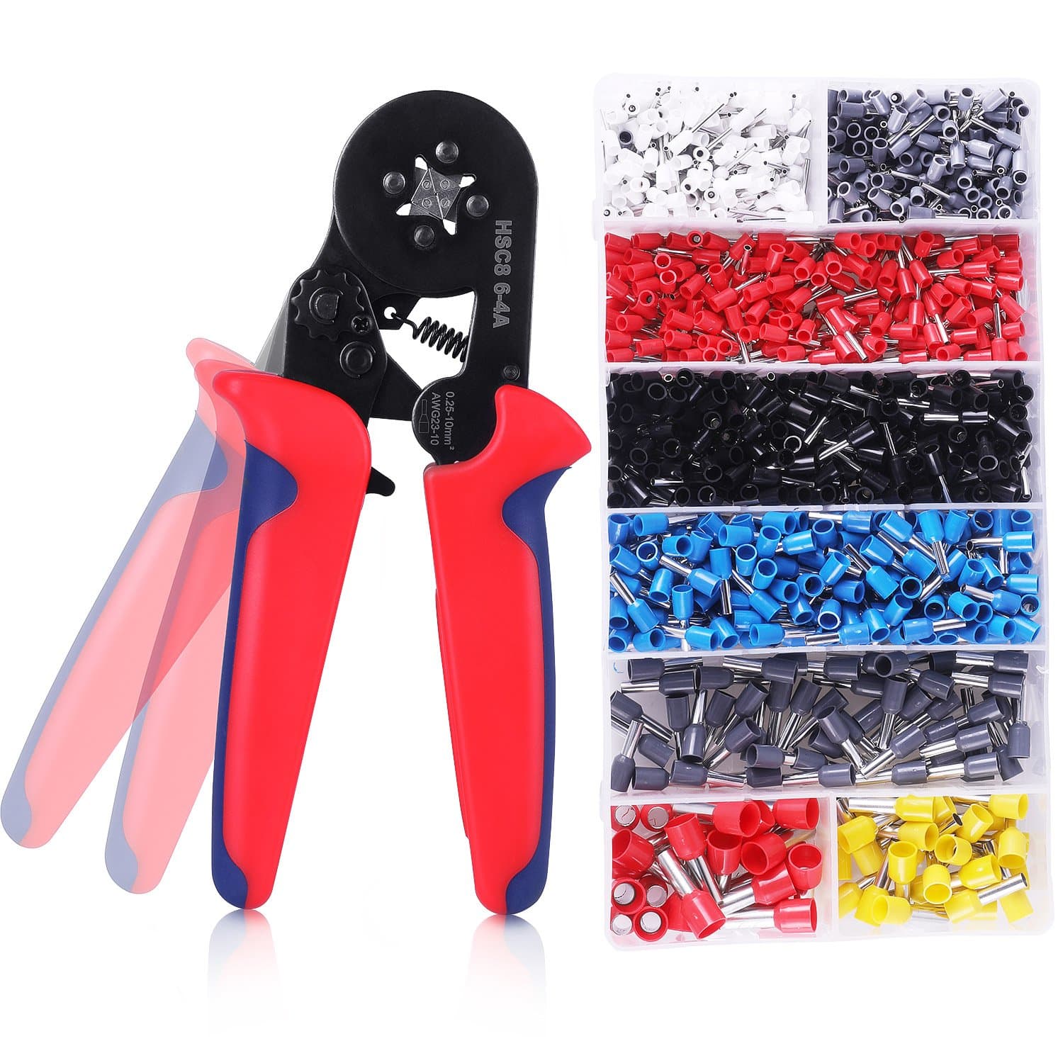 Crimper Plier Set, Self-Adjustable Ratchet Wire Crimping Tools  Ferrule Terminal and Connection Kit Ferrule Crimper Plier with 1200pcs Connectors Terminal Ferrule Crimper Plier