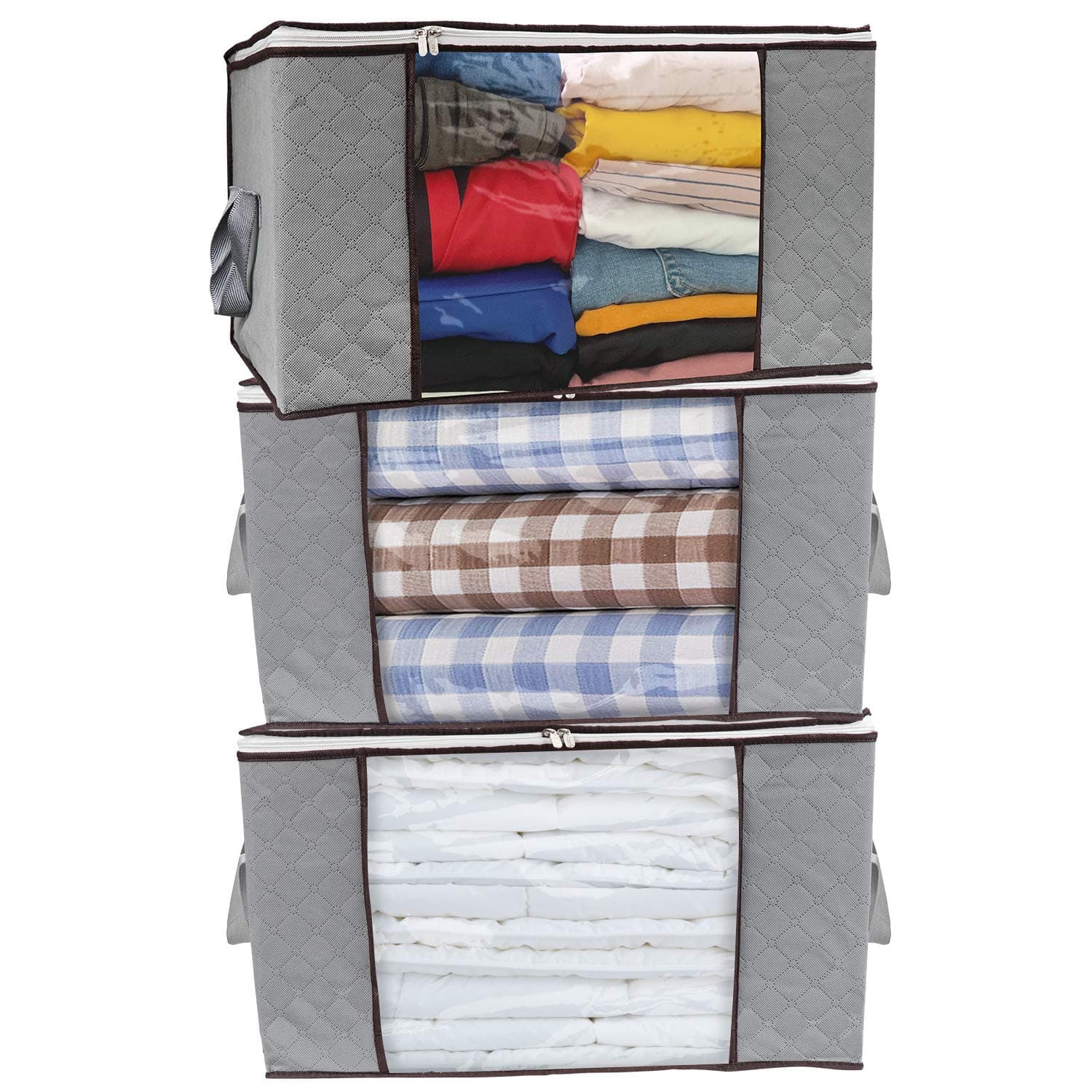 Foldable Storage Bag,BS Set of 3 Large Foldable Clothes Organizer, Great for Comforter, Clothes, Blankets, Closets, Bedrooms, and More
