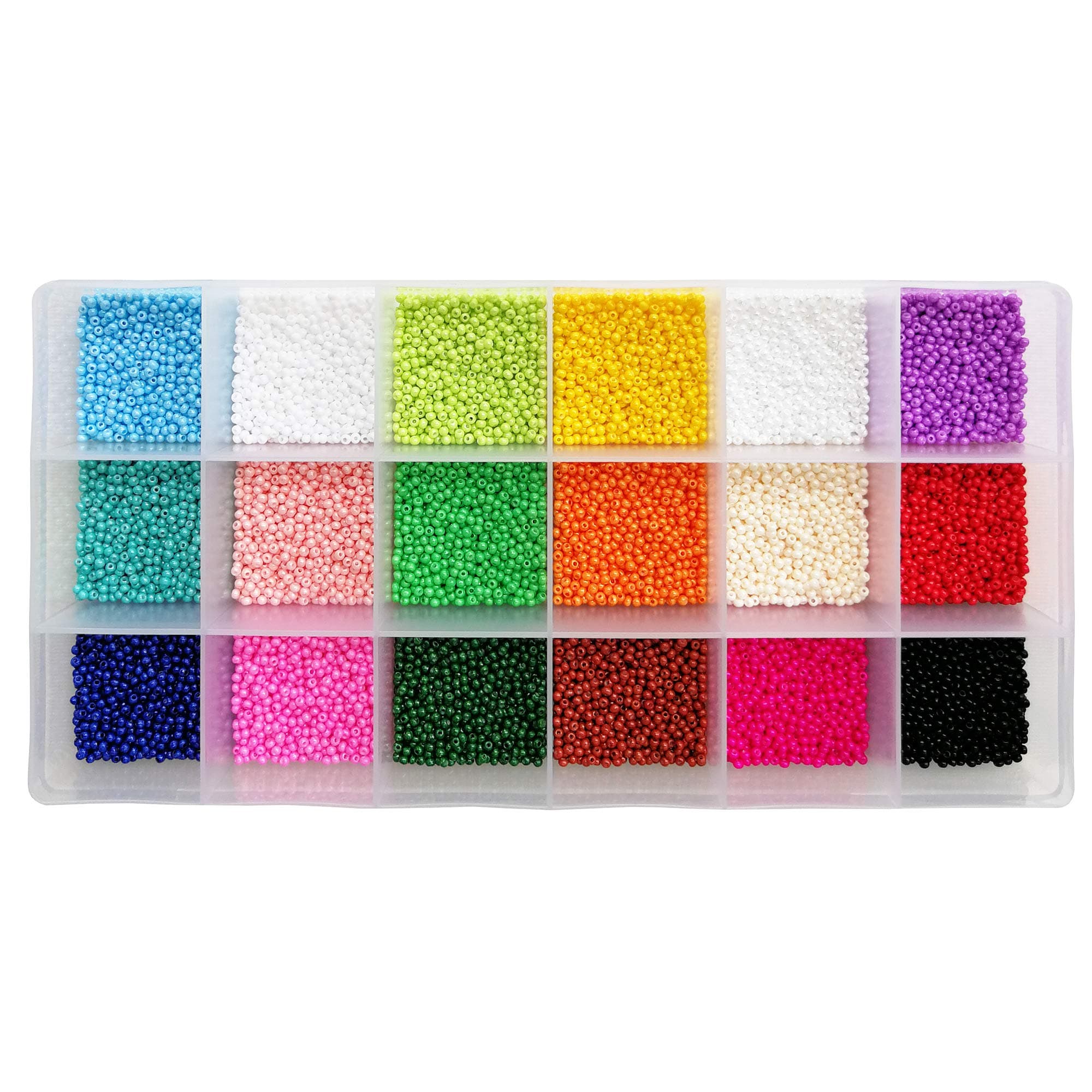 BALABEAD Size Almost Uniform Seed Beads About 18000pcs in Box Opaque Color Seed Beads 18 Multicolor Assortment 2mm Glass Craft Seed Beads for Jewelry Making, Hole 0.6mm (1000pcs/Color, 18 Colors)