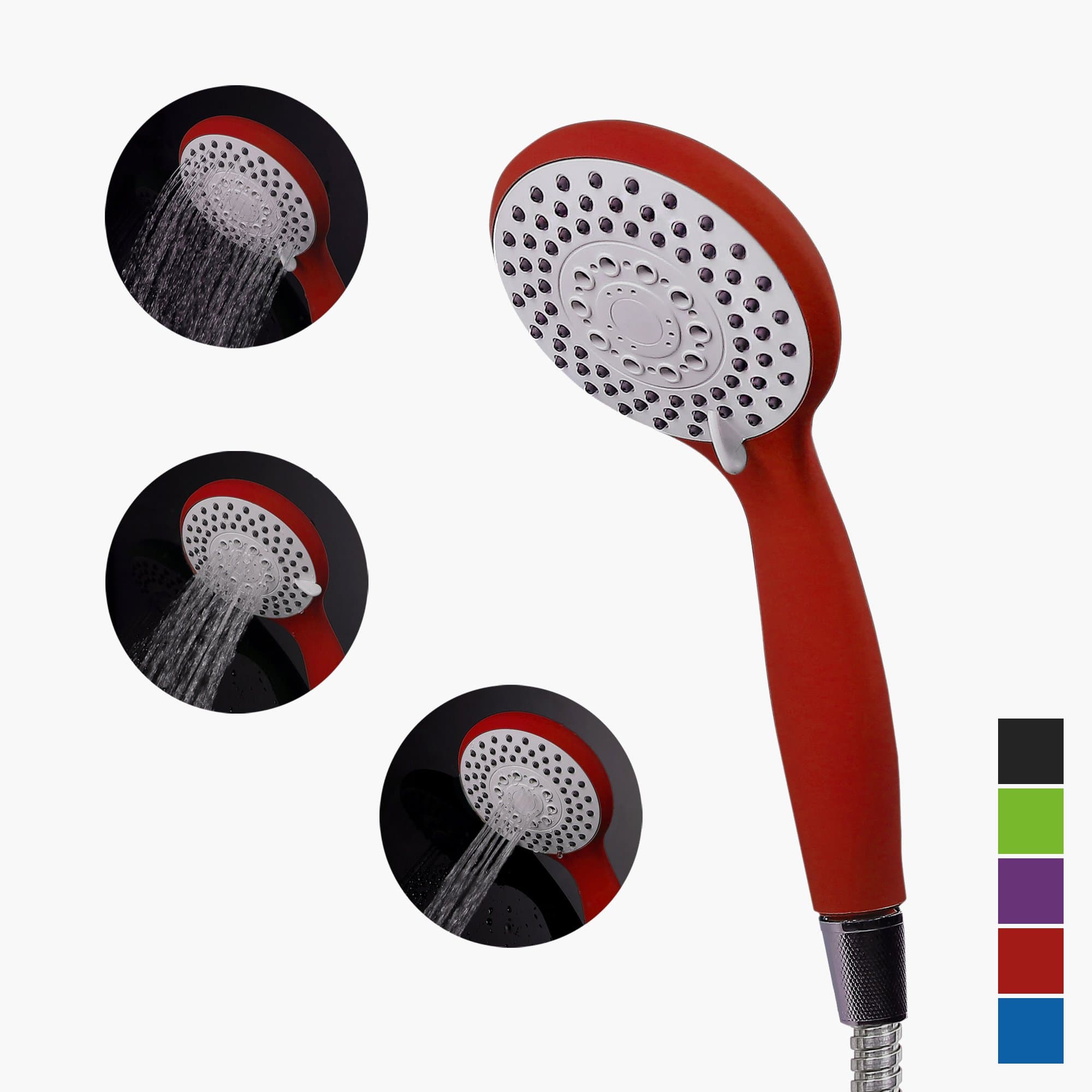 Handheld Shower Head,Matte Red bath SPA Massage Sprayer head Silicone Nozzles 4 Spray Setting Water Saving Rating 2.0GPM -Elegantly Designed Color Red