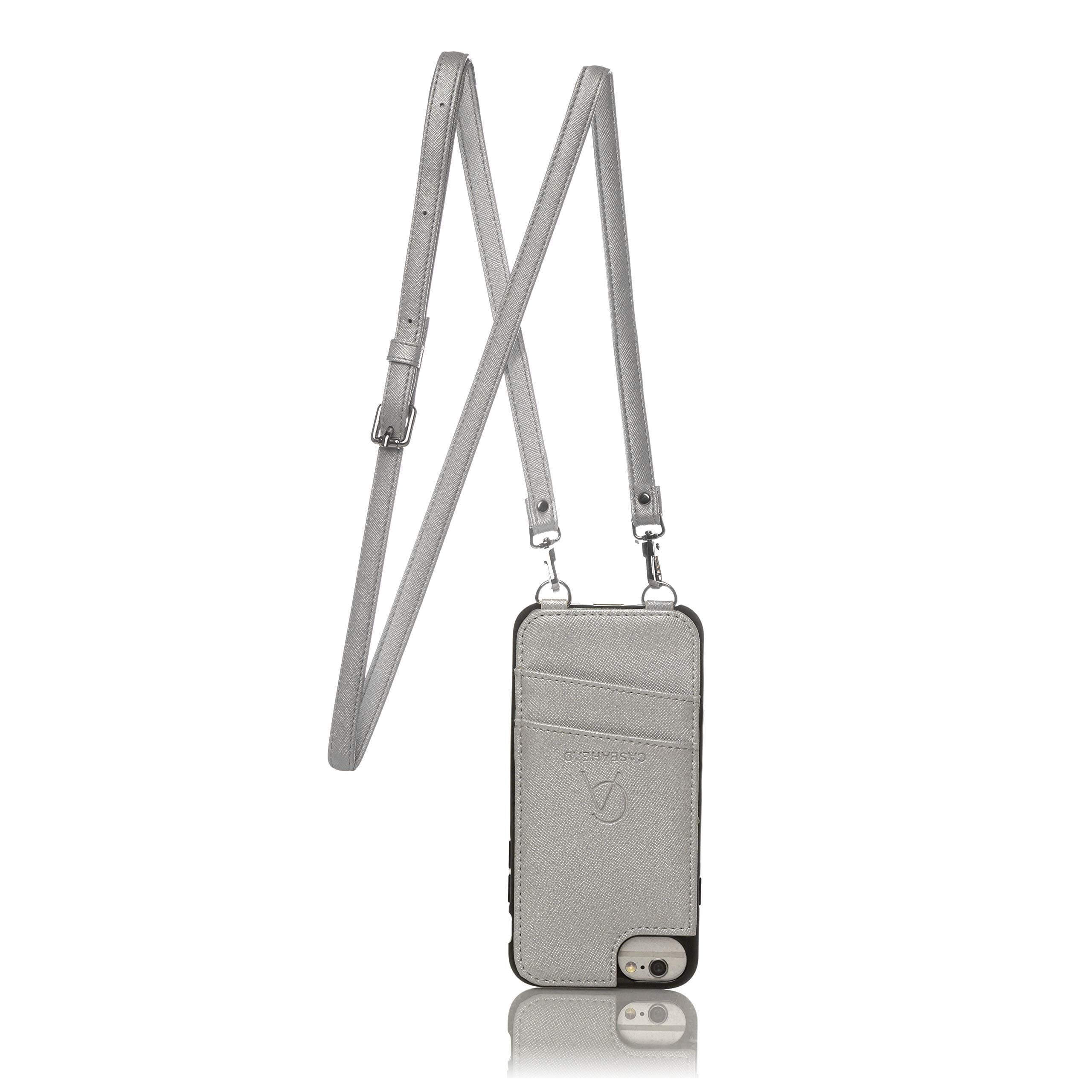 Caseahead Silver iPhone 6, 7 & 8 Cell Phone Wallet Case & Crossbody Strap and Chain Wristlet - RFID Wallet Case for Money, ID & Credit Cards | Purse Phone Case for Women - Silver (5.4"x2.6")