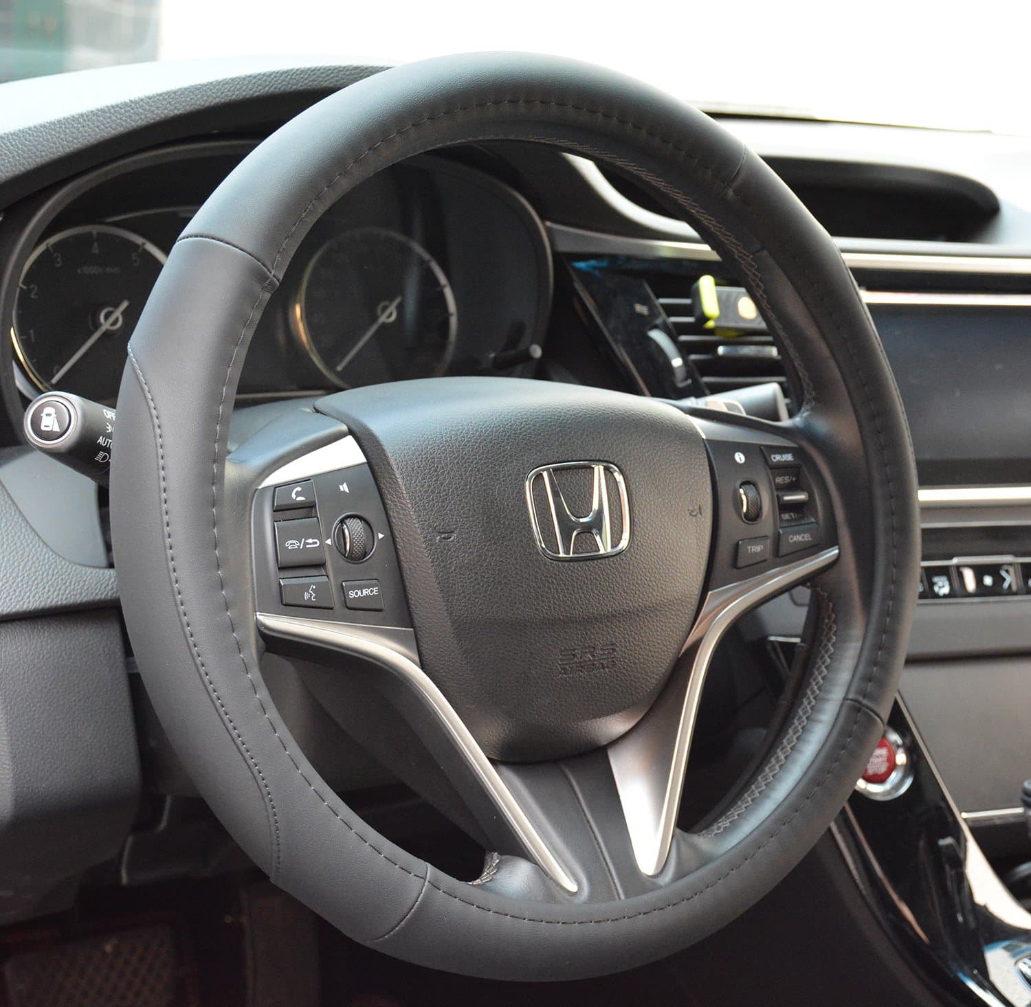 Rueesh Car Steering Wheel Cover, Microfiber, Durable, Elegant, Soft Padding, Anti-slip, 15 Inch Middle Size - Black with Black Lines