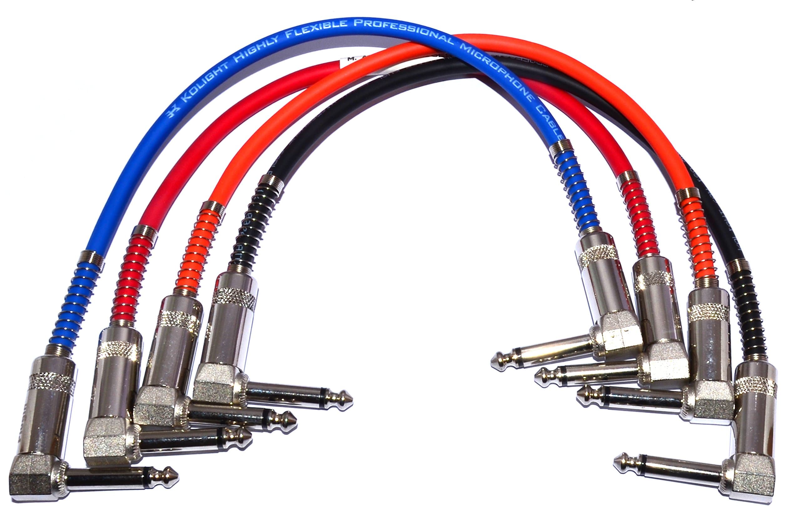 MA 4 Set 6.35mm mono plug 1/4 inch Mono Jack Guitar Patch Cables Right Angle, 15 cm 1/4 Instrument Cables for Effect Pedals (9 Inch), Multi-coloured