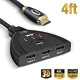 IBIT HDMI Switch 3 Port, 4K HDMI Switch Splitter v2.0 with 4Ft HDMI Cable Support 4K@60Hz for HDTV/Roku/Xbox One/PS4/Blue-ray Player (3 in 1 Out)