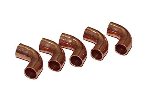 Copper 90-degree Elbow CxC, Short-Turn Copper Fitting for 1/4" OD Copper Pipe (1/4" Pack of 5)