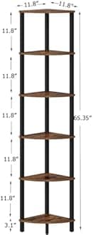 VIMBER Corner Shelf, 6-Tier Corner Bookshelf, Industrial Corner Ladder Shelf, DIY Storage Shelves, Rustic Display Shelf for Living Room, Bedroom, Kitchen, Home Office, Rustic Brown and Black UJSJ004F